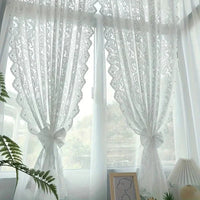 Velorée - Elegant White Lace Curtain Panel with Beaded Phoenix Tail Detail 1