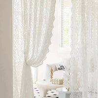 Velorée - Elegant White Lace Curtain Panel with Beaded Phoenix Tail Detail 2
