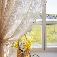 Velorée - Elegant White Lace Curtain Panel with Beaded Phoenix Tail Detail 4