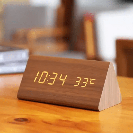 Voice-Controlled LED Alarm Clock with Adjustable Brightness and Wooden Design 1