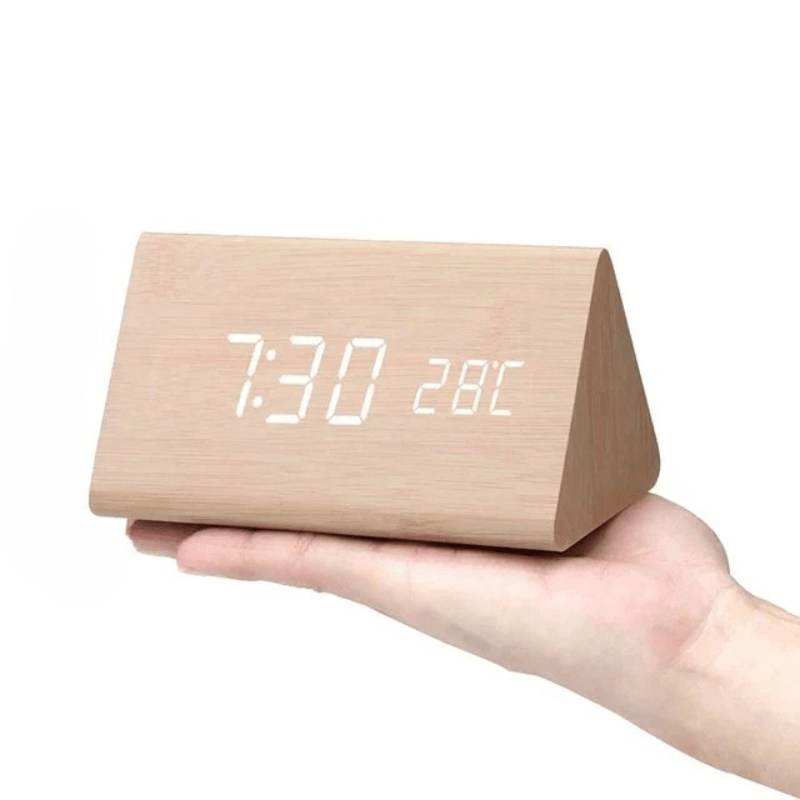 Voice-Controlled LED Alarm Clock with Adjustable Brightness and Wooden Design 10
