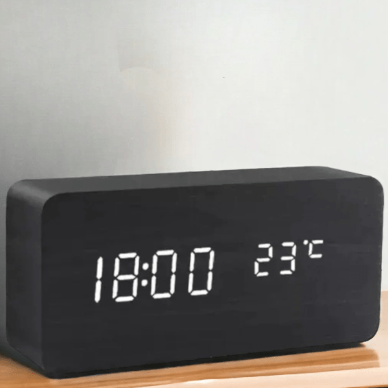 Voice-Controlled LED Alarm Clock with Adjustable Brightness and Wooden Design 5