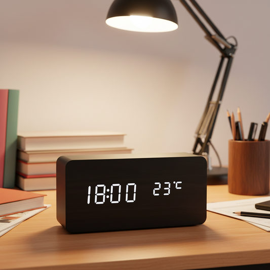 Voice-Controlled LED Alarm Clock with Adjustable Brightness and Wooden Design 5