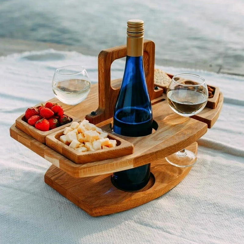 WineNest - Portable Wooden Folding Picnic Table with Snack Compartments 0