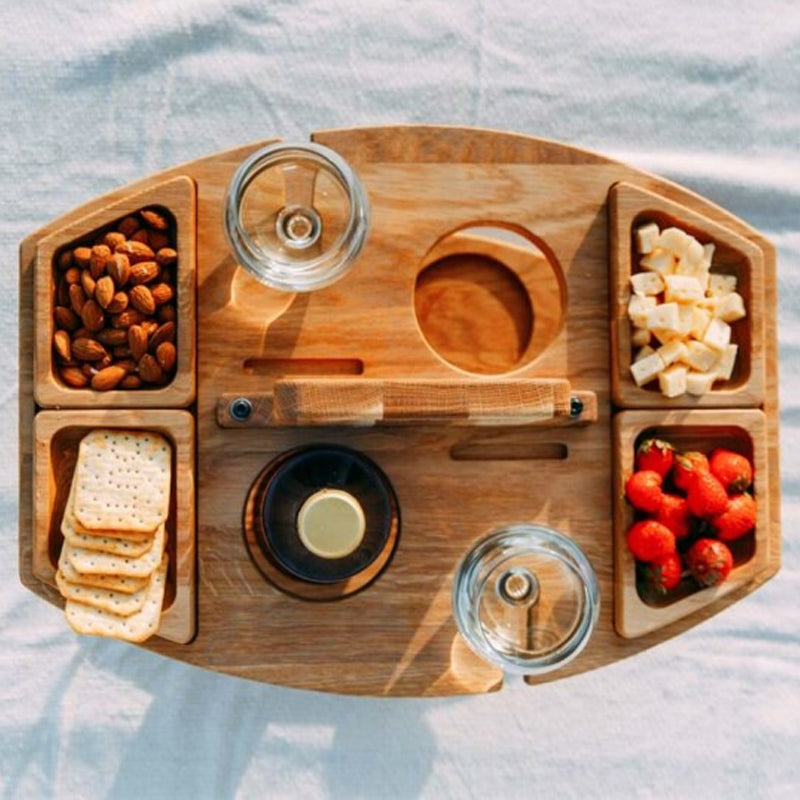 WineNest - Portable Wooden Folding Picnic Table with Snack Compartments 4