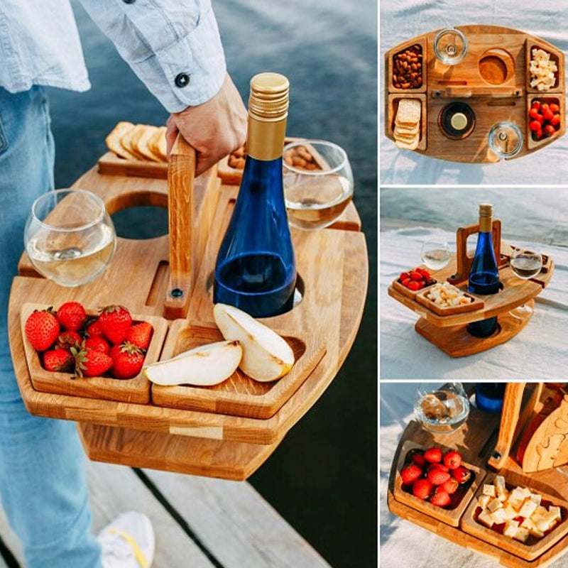 WineNest - Portable Wooden Folding Picnic Table with Snack Compartments 5