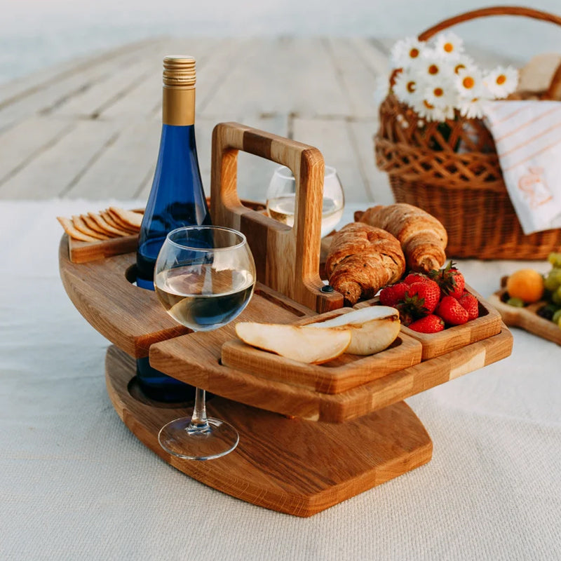 WineNest - Portable Wooden Folding Picnic Table with Snack Compartments 6