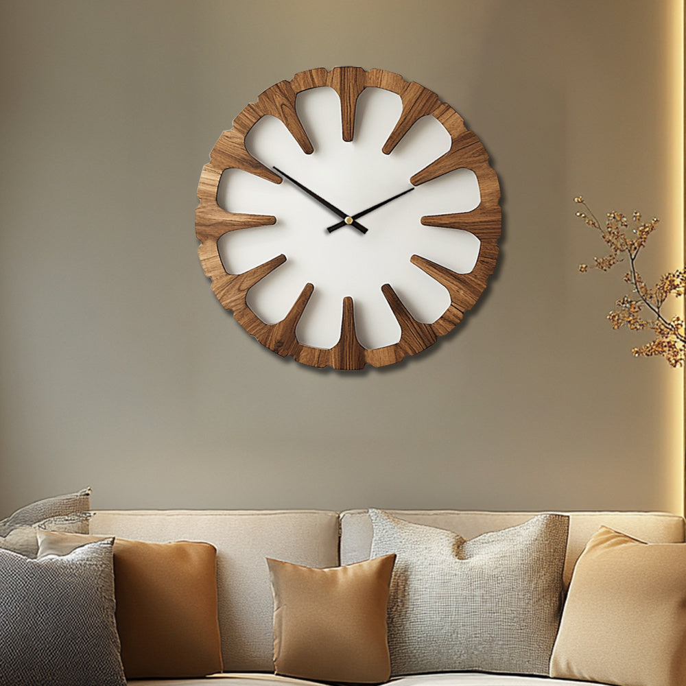 WOODORA Artistic Round Wooden Silent Wall Clock