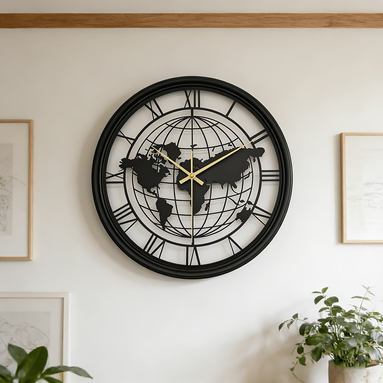 Mapora Roman World Map Silent Metal Wall Clock