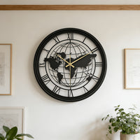 Mapora Roman World Map Silent Metal Wall Clock
