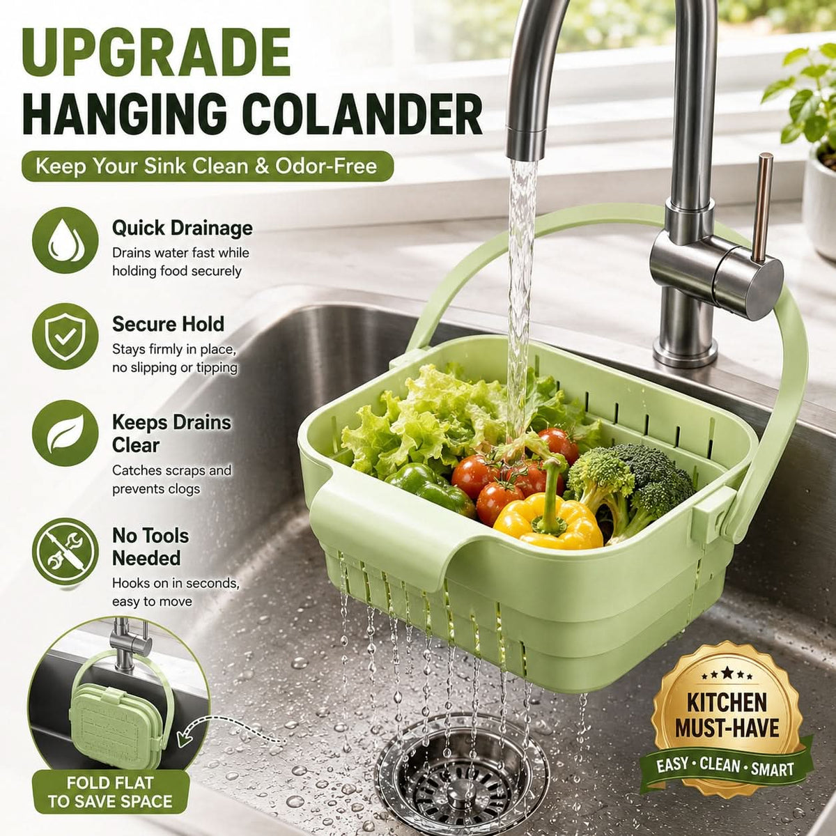 COLLADOCK – Retractable Hanging Colander for Tidy Sink-Side Organization