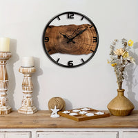 WOODCRAFT Round Carved Wooden Silent Wall Clock