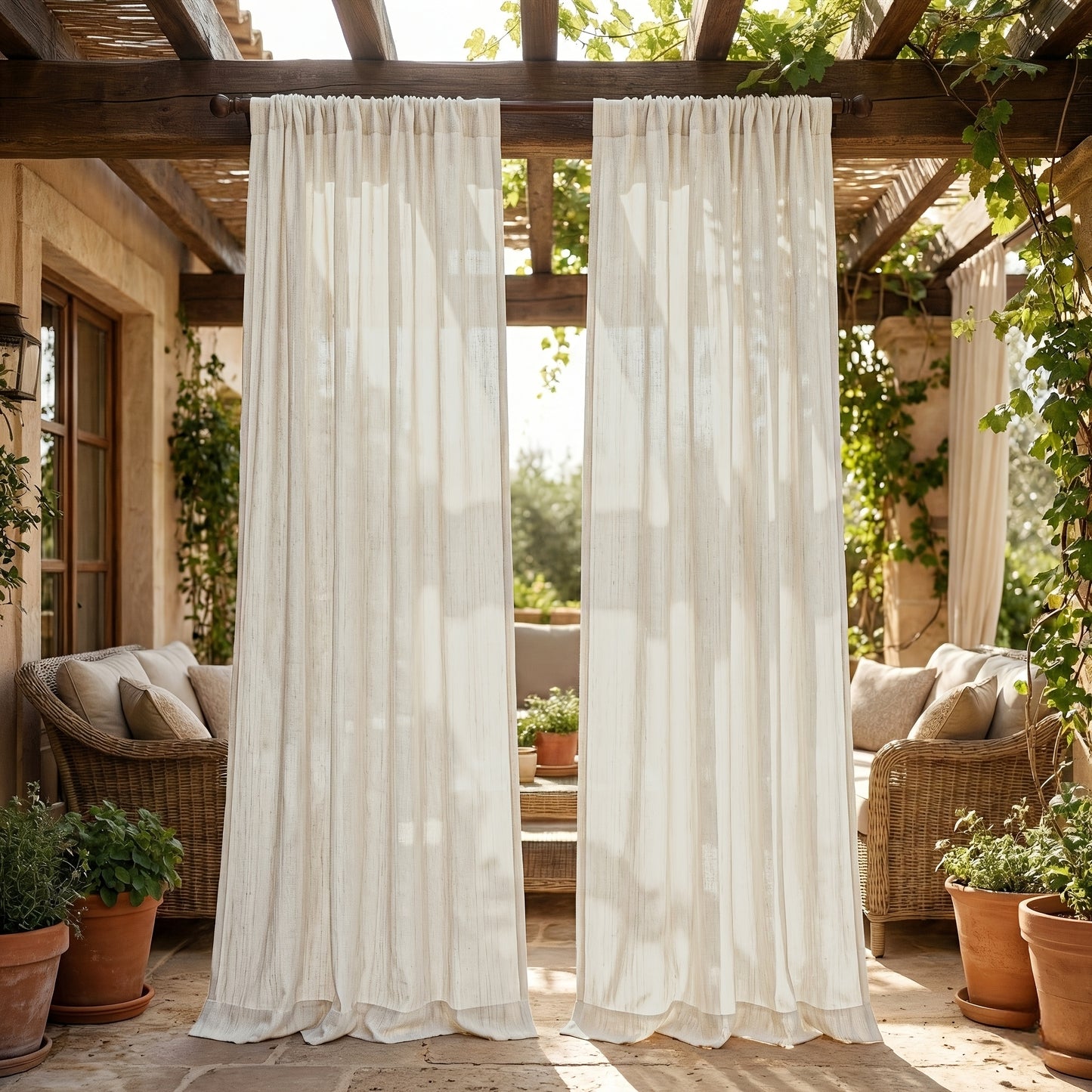 BAMVISTA – Faux Linen Outdoor Sheer Curtains for Privacy and Boho Patio Styling