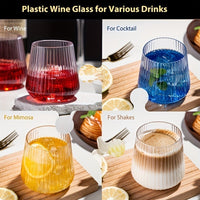 ORIGLOW – 14-Pack Corrugated Unbreakable Plastic Glass Set for Elegant Party Beverage Serving