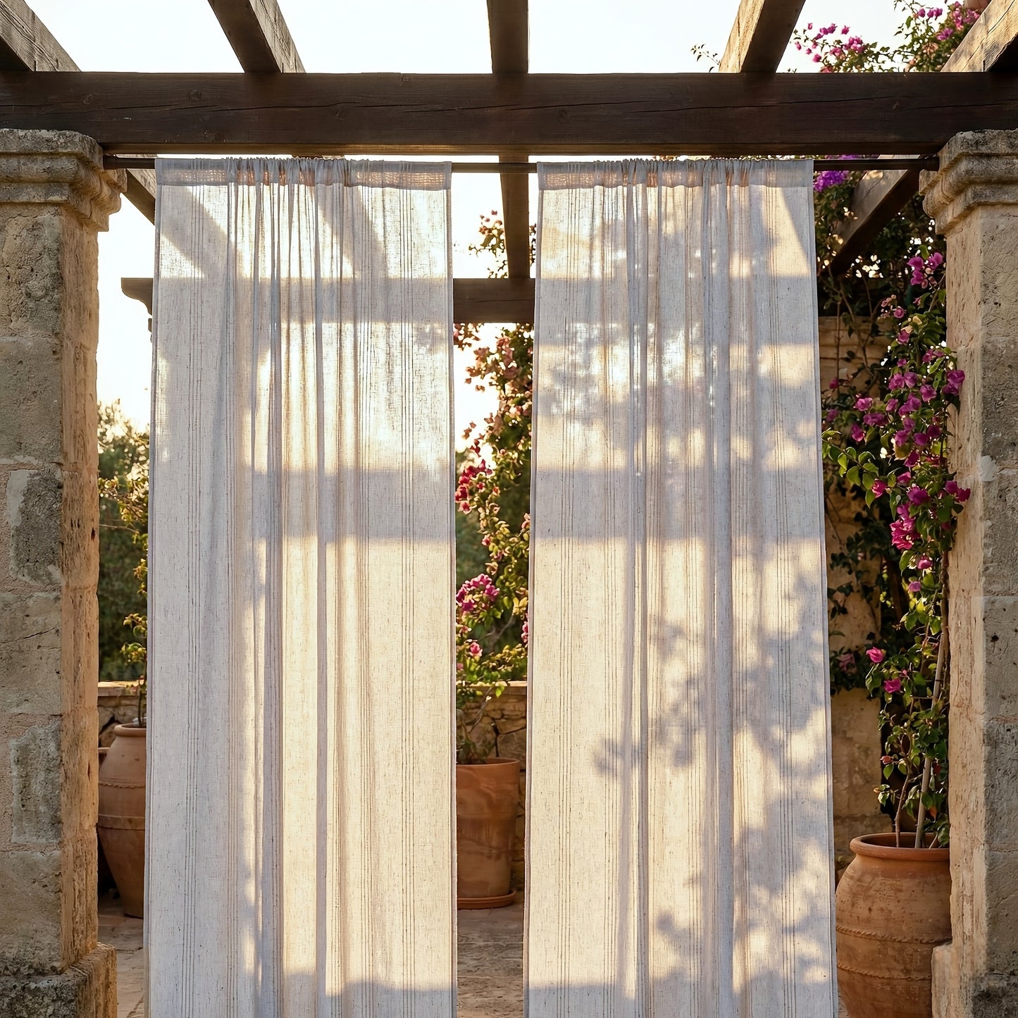 BAMVISTA – Faux Linen Outdoor Sheer Curtains for Privacy and Boho Patio Styling