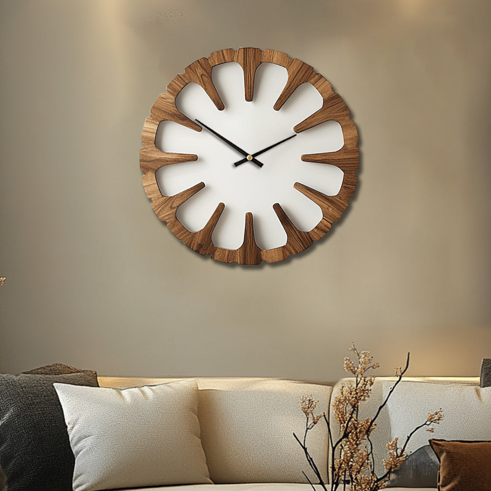 WOODORA Artistic Round Wooden Silent Wall Clock