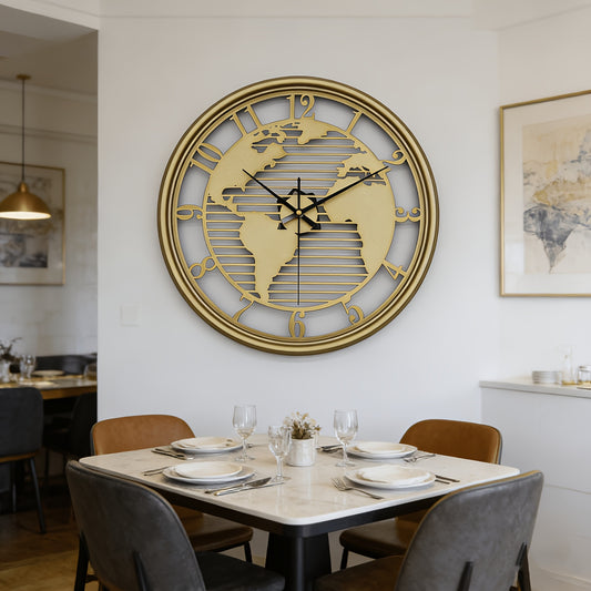 Lumière World Map Silent Metal Wall Clock