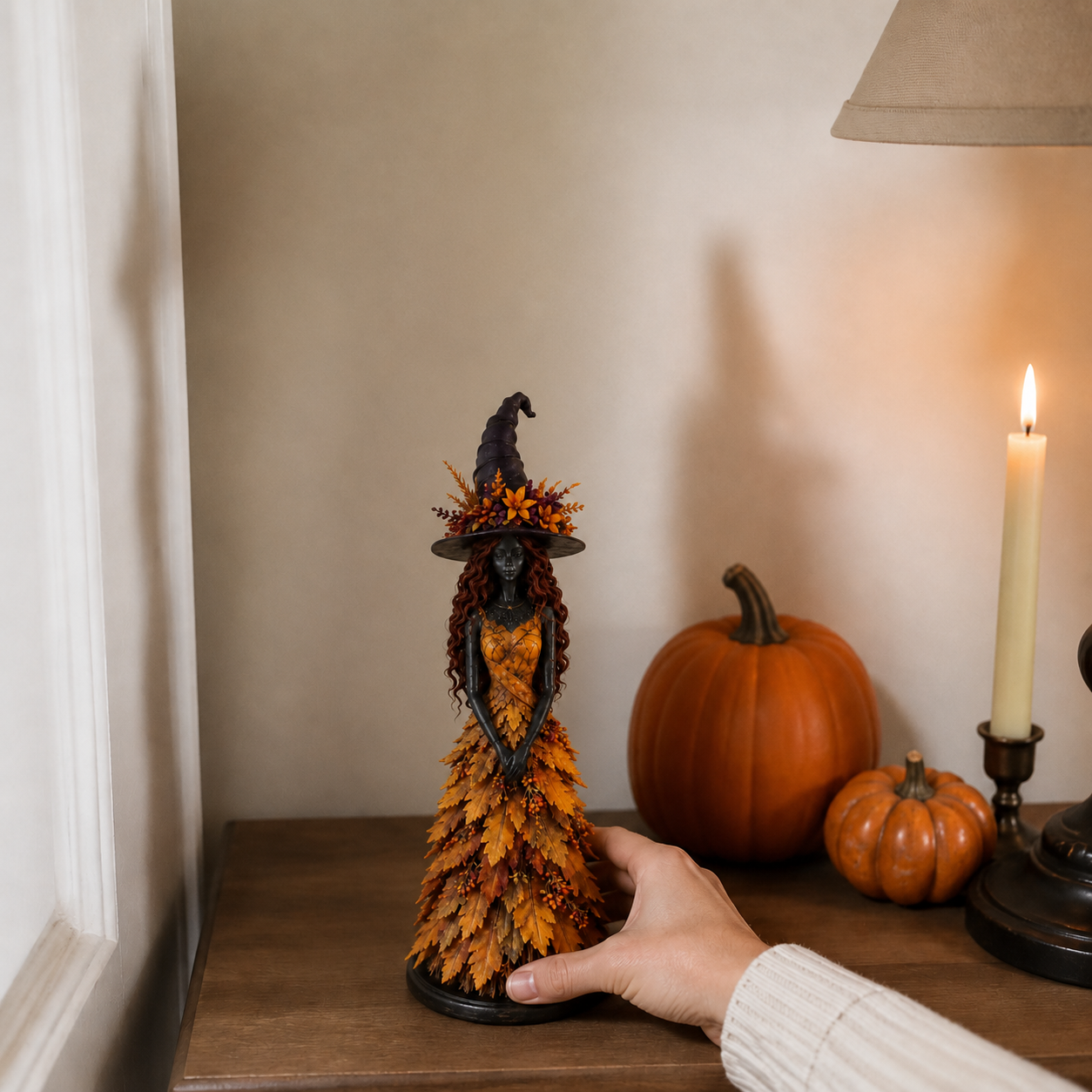 SPELLFERN – Leaf Witch Figurine for Mystical Halloween Charm