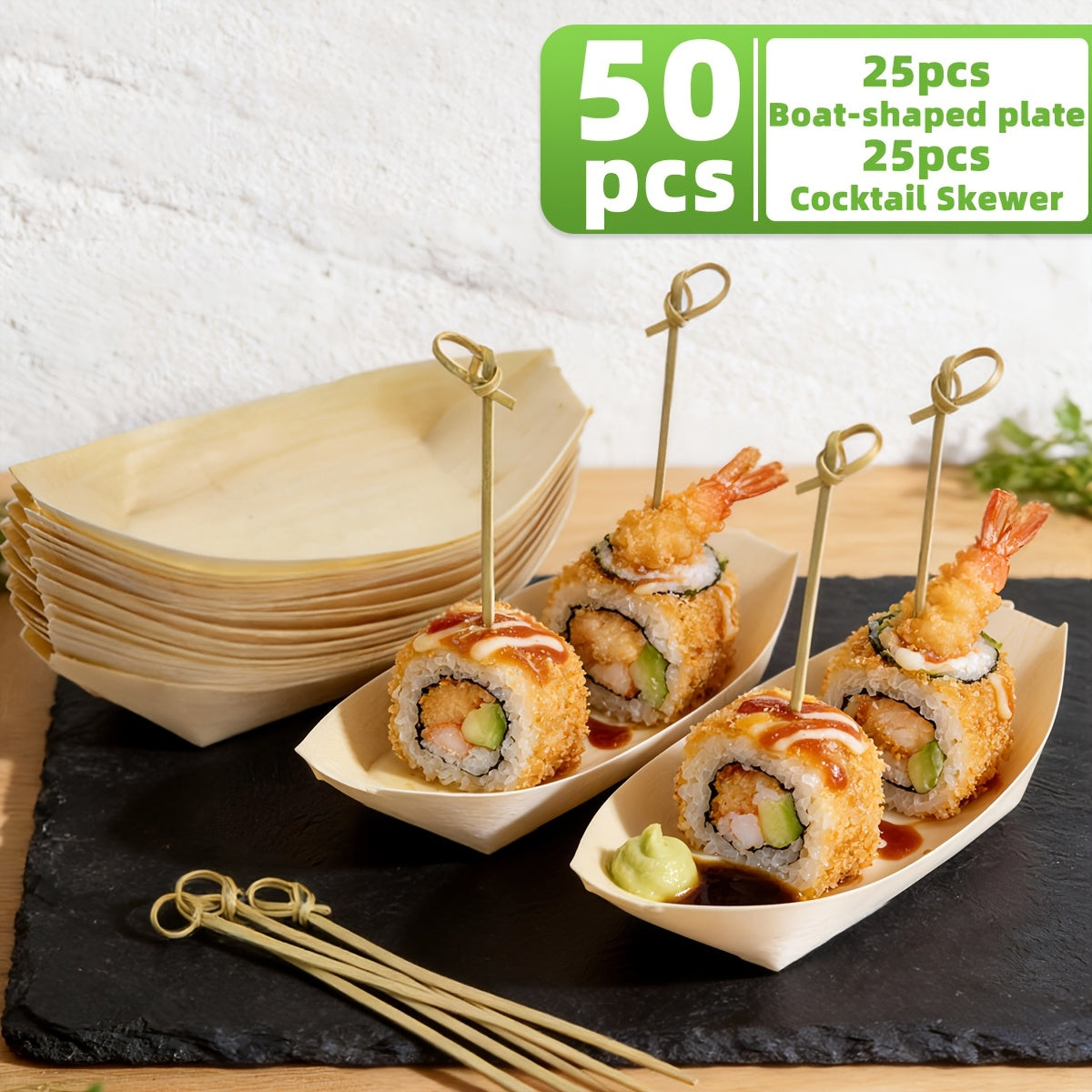 BAMBIOAT – Disposable Wooden Service Boats for Elegant Party Food Presentation and Serving