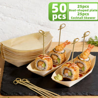 BAMBIOAT – Disposable Wooden Service Boats for Elegant Party Food Presentation and Serving