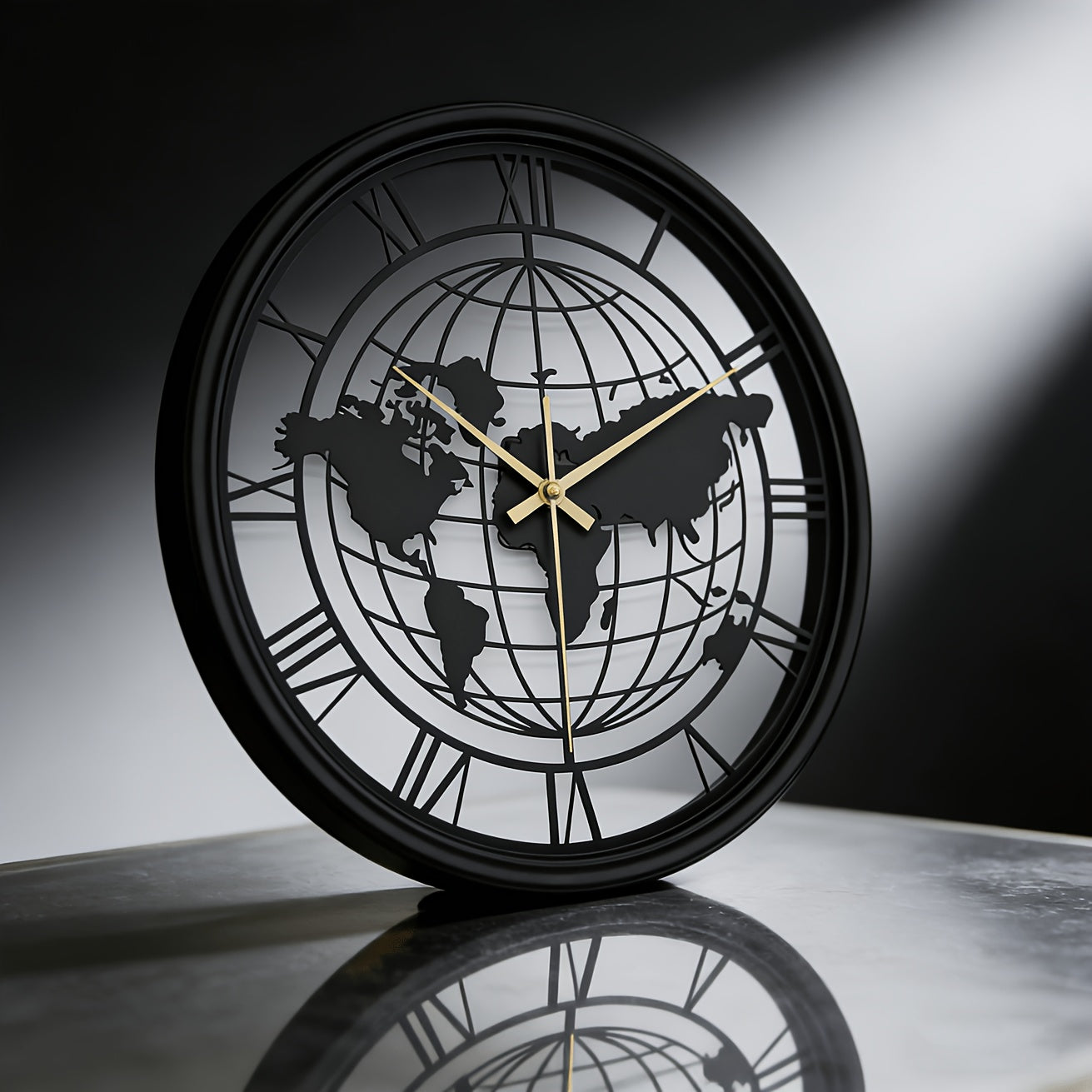 Mapora Roman World Map Silent Metal Wall Clock