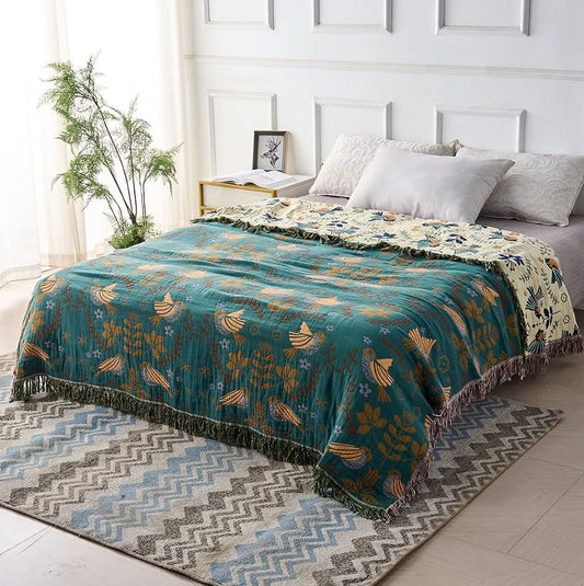 AVIFJELL – Reversible Scandinavian Throw Blanket with Bird Design