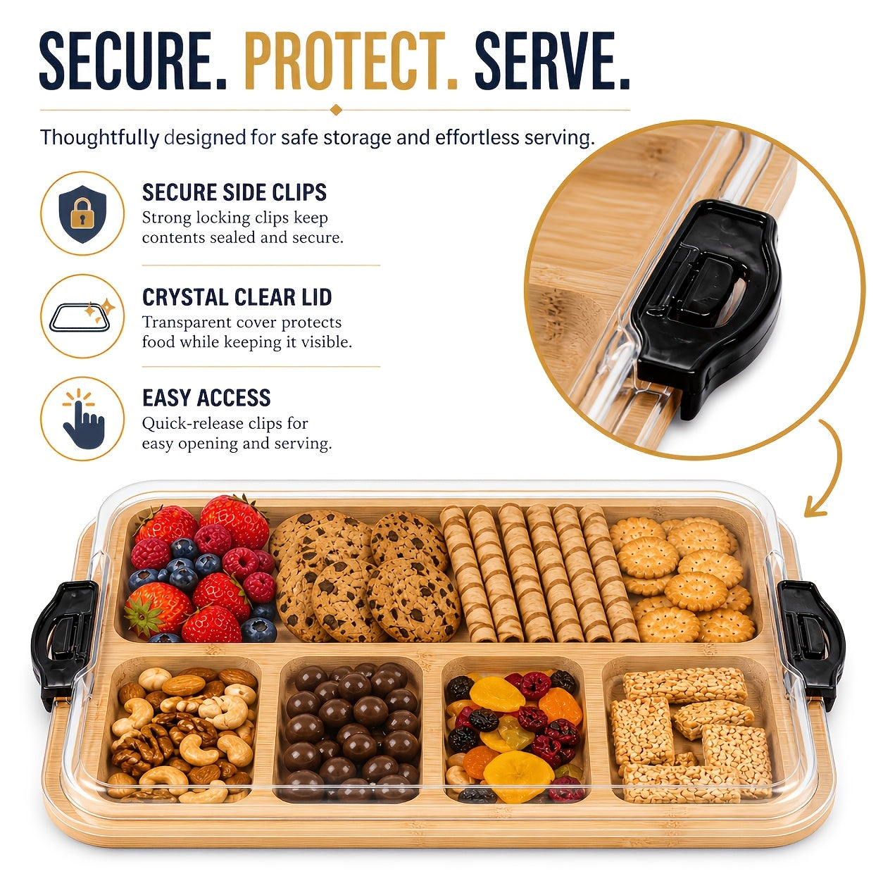 BAMBOX – Bamboo Divided Snack Tray with Lid for Organized Serving and Portable Food Storage