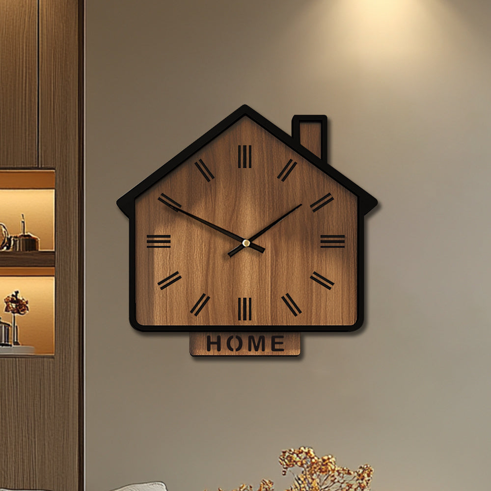 HOMEWOOD Vintage House Shaped Wooden Wall Clock
