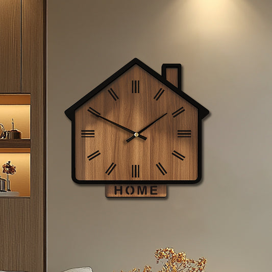 HOMEWOOD Vintage House Shaped Wooden Wall Clock