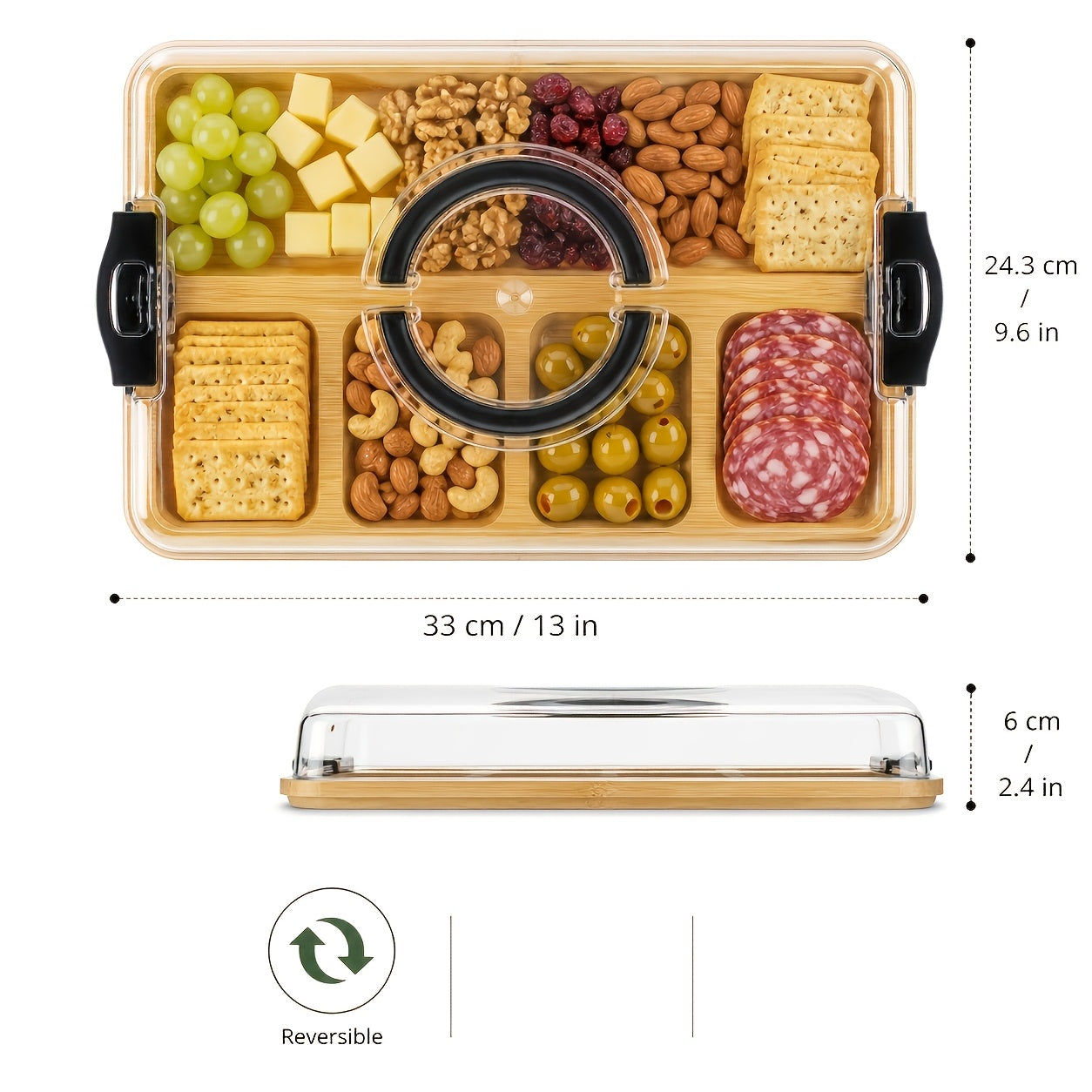 BAMBOX – Bamboo Divided Snack Tray with Lid for Organized Serving and Portable Food Storage