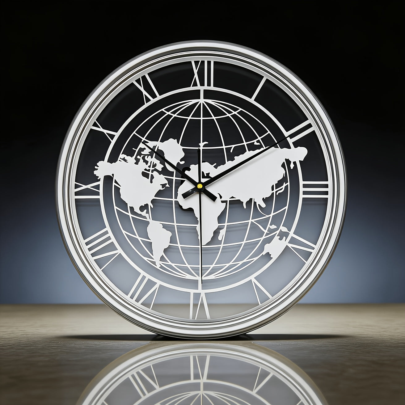 Mapora Roman World Map Silent Metal Wall Clock