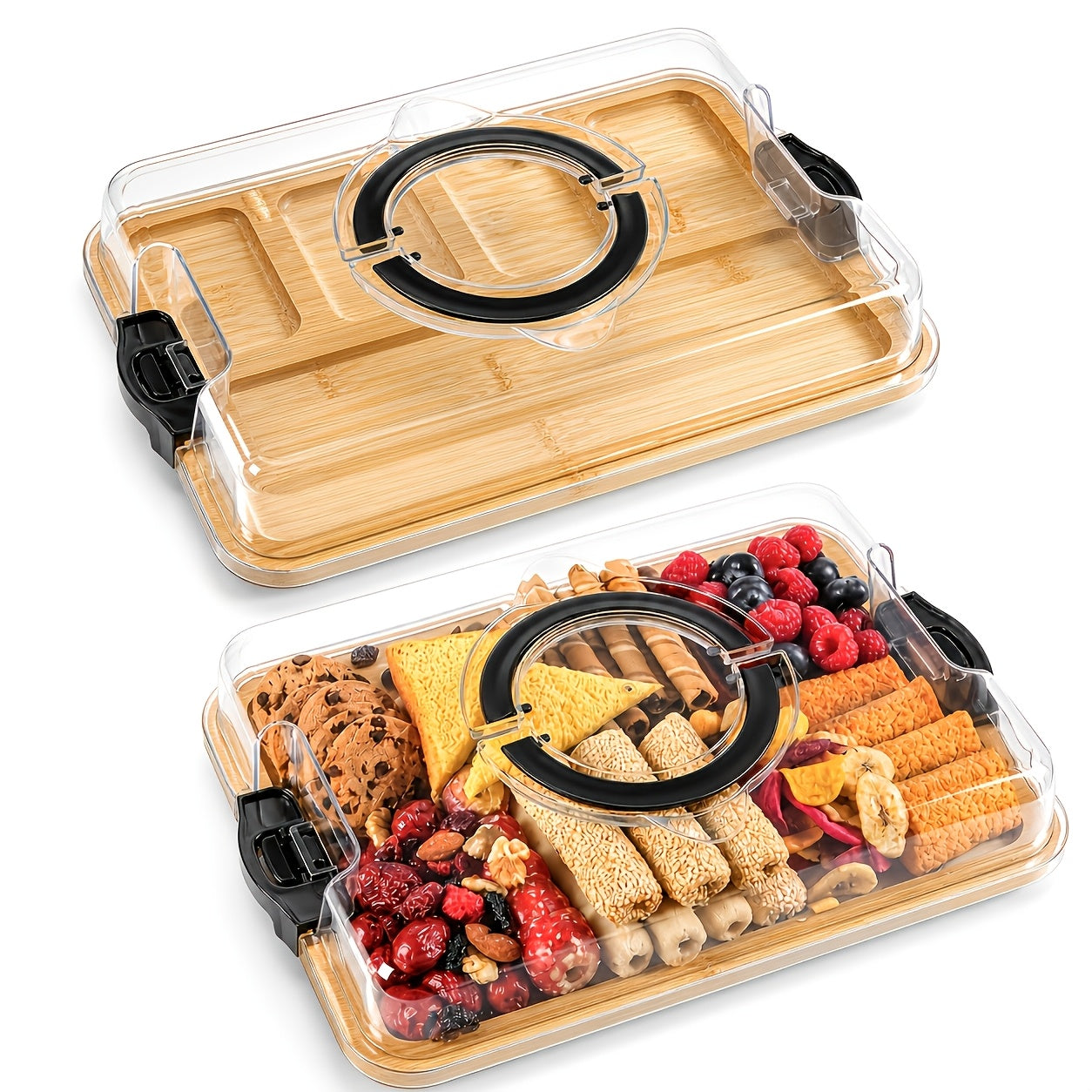 BAMBOX – Bamboo Divided Snack Tray with Lid for Organized Serving and Portable Food Storage