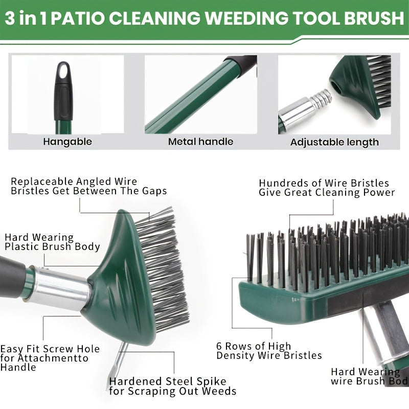 BRUSHORA – 3-in-1 Telescopic Wire Weeding Brush for Patio & Garden Cleaning