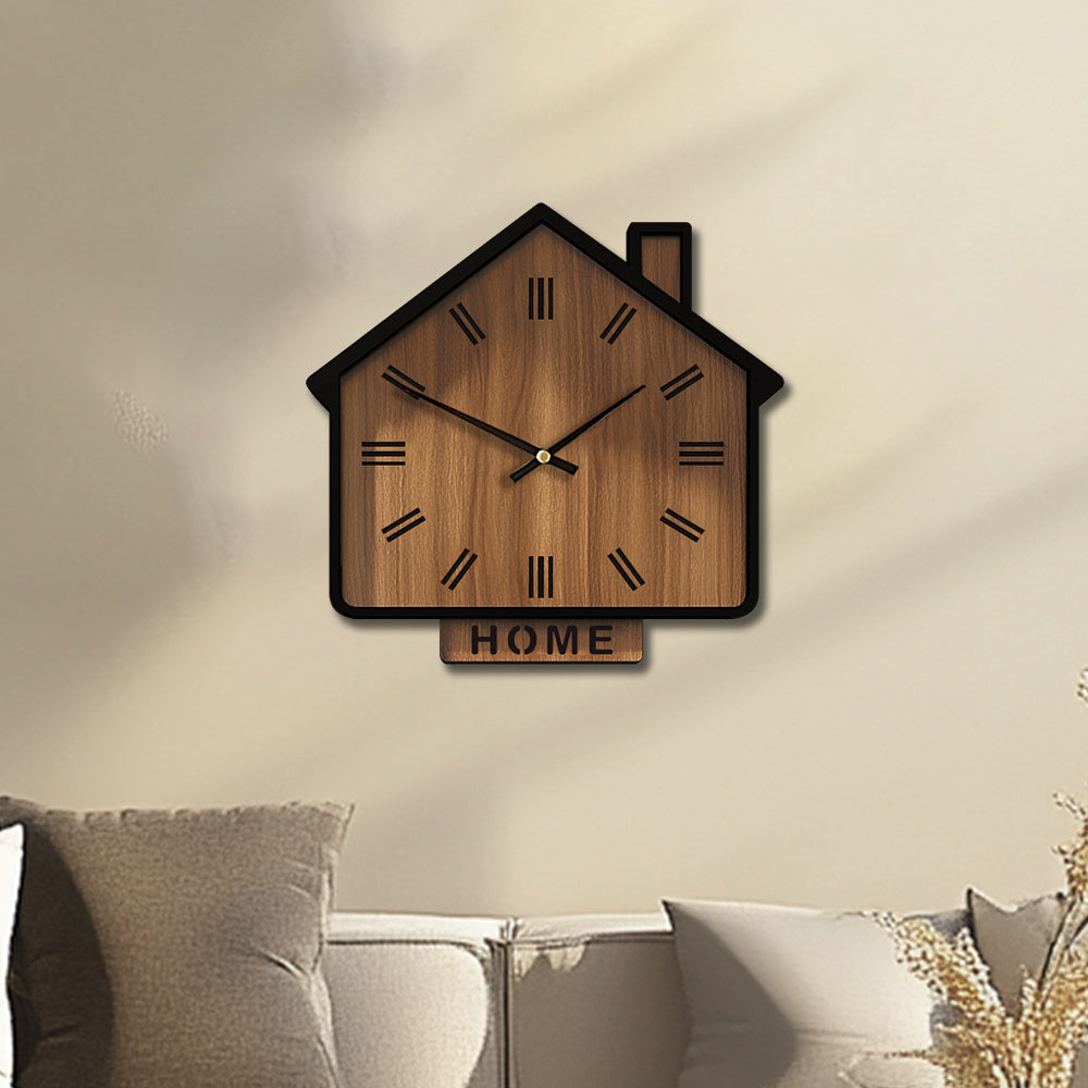HOMEWOOD Vintage House Shaped Wooden Wall Clock