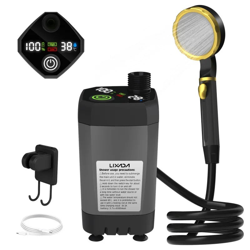 AQUAFLOWX – Portable Camping Shower Pump with Digital Display