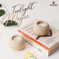 STONEVA Travertine Votive Candle Holders Set of 2