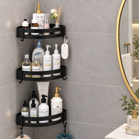 SHELFAVERA – No-Drill Shower Corner Shelf with Convenient Hooks