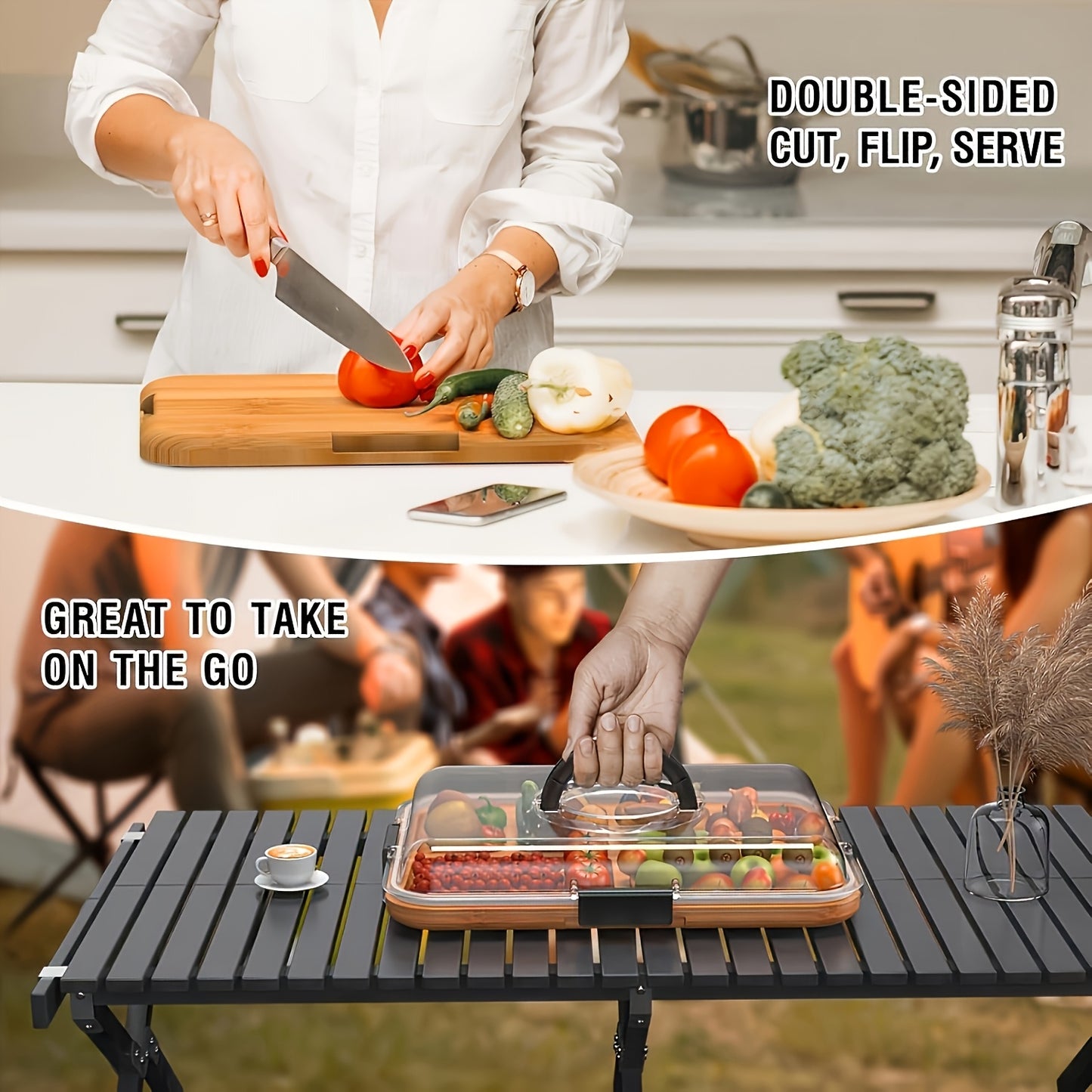 BAMBOX – Bamboo Divided Snack Tray with Lid for Organized Serving and Portable Food Storage