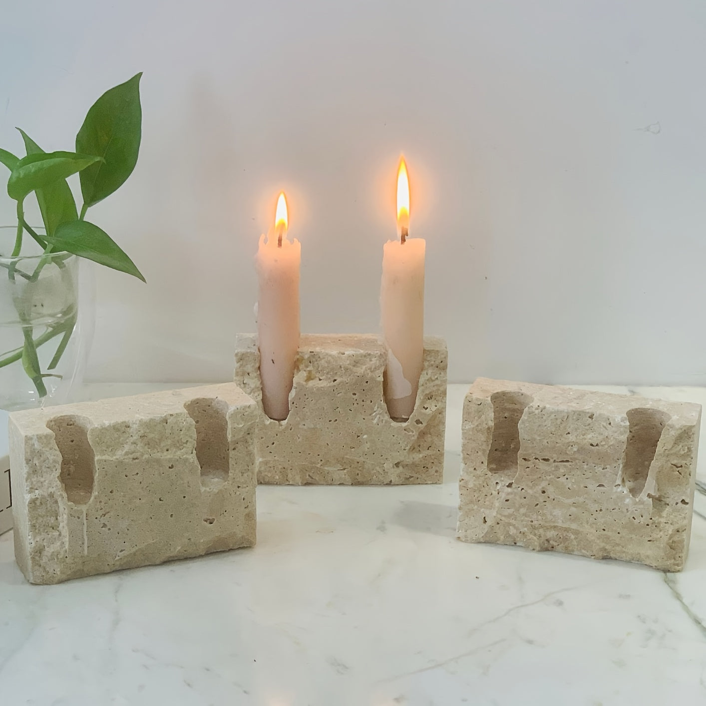 MARBORA Rectangular Marble Two Hole Candle Holder