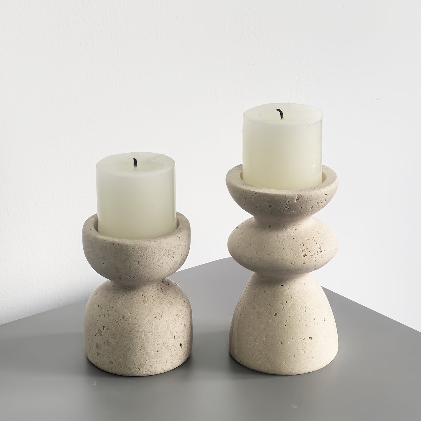 TRAVERTINE LUX – Natural Marble Candle Holders Set