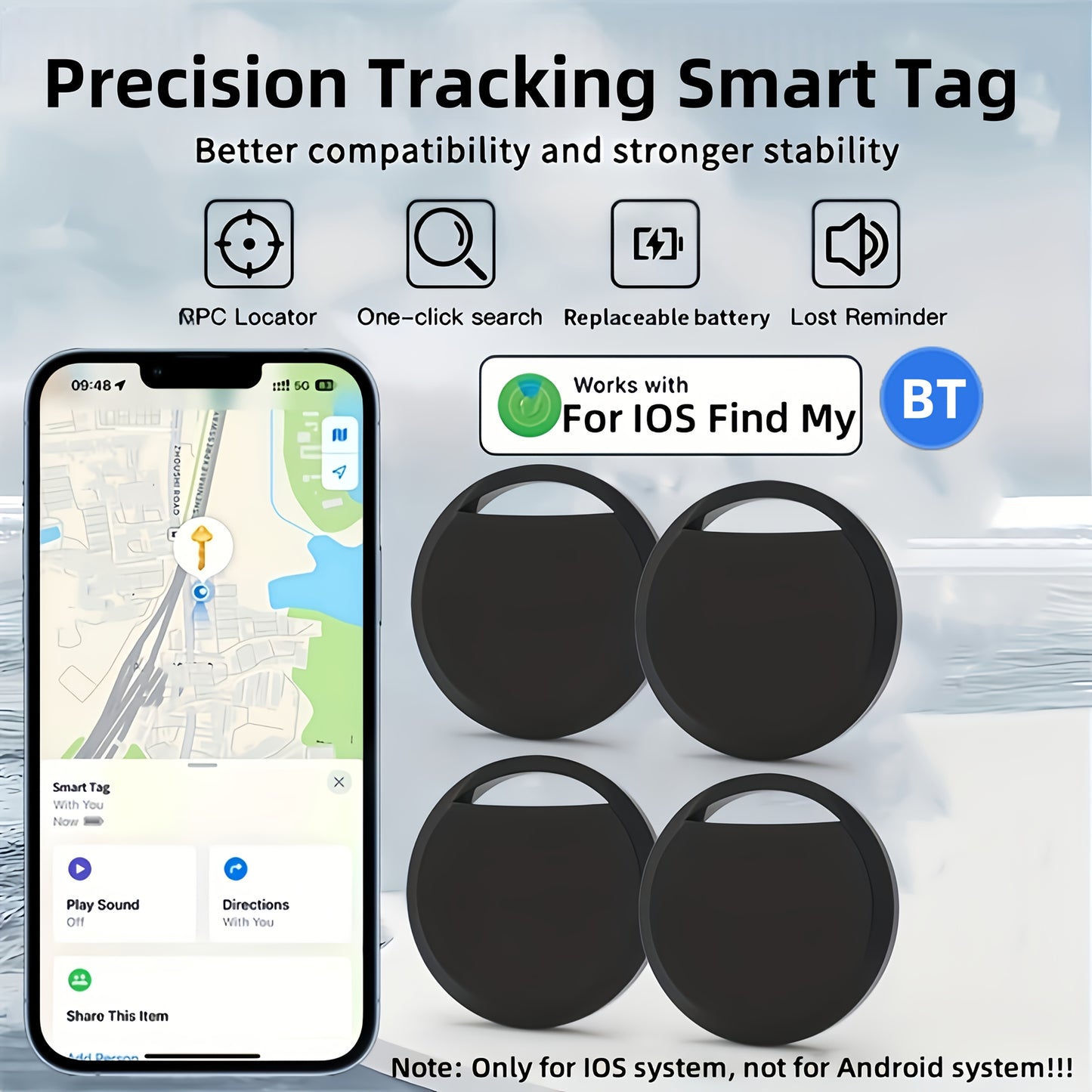 RSH TRACK4 – 4-Pack Smart Item Finder for Keys, Wallets & Luggage