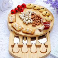 BAMCHEF – Bamboo Cheese Board Set with Drawer and Cutlery for Portable Serving and Entertaining
