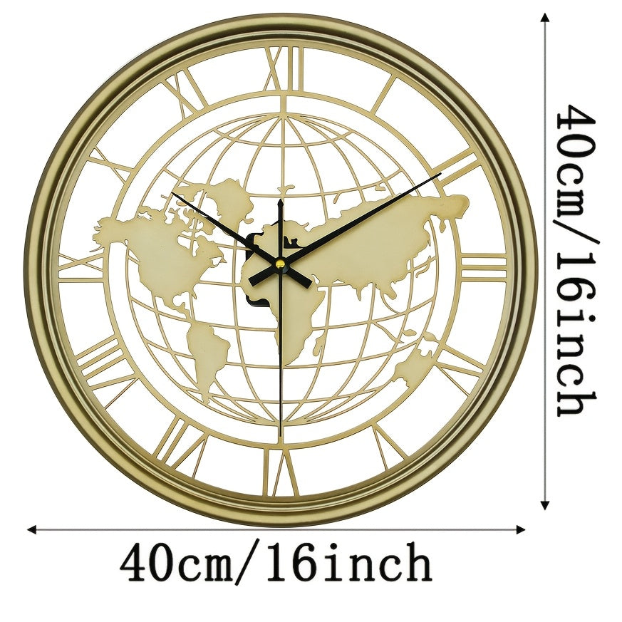 Mapora Roman World Map Silent Metal Wall Clock