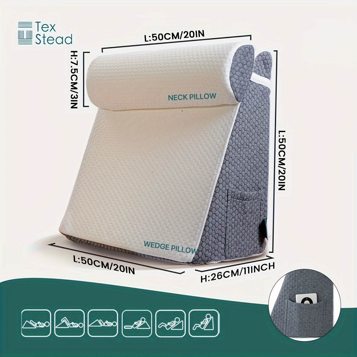 SLEEPLUXE – Lumbar Support Bed Pillow with Washable Cover