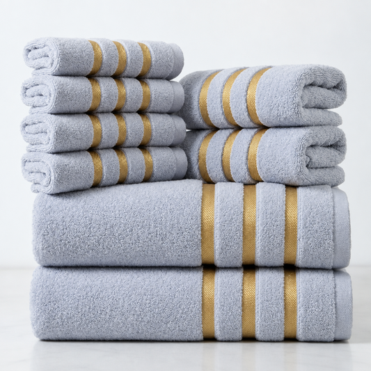 GOLDENWEAVE – Luxury 5-Piece Towel Set with Gold Stripe Design