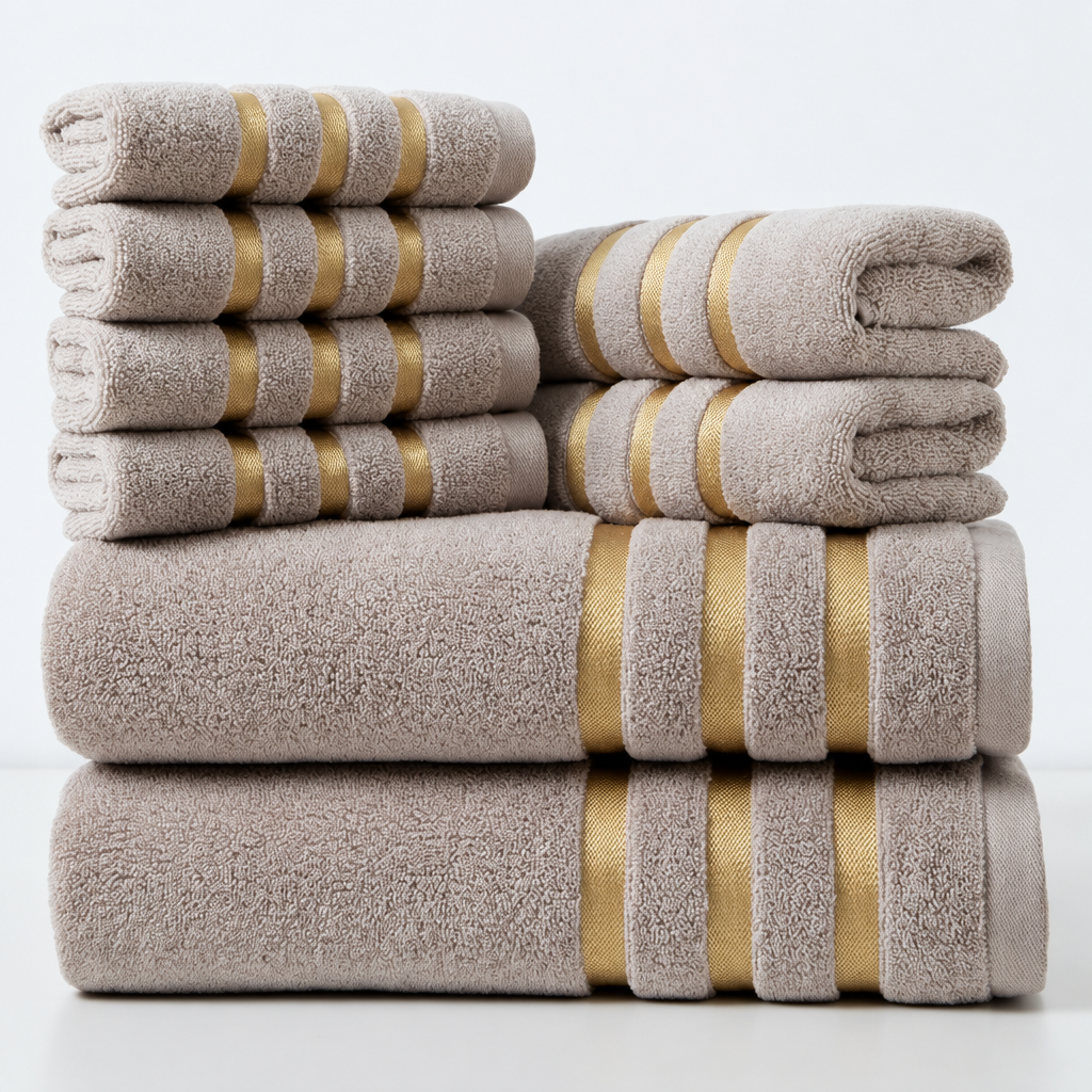 GOLDENWEAVE – Luxury 5-Piece Towel Set with Gold Stripe Design