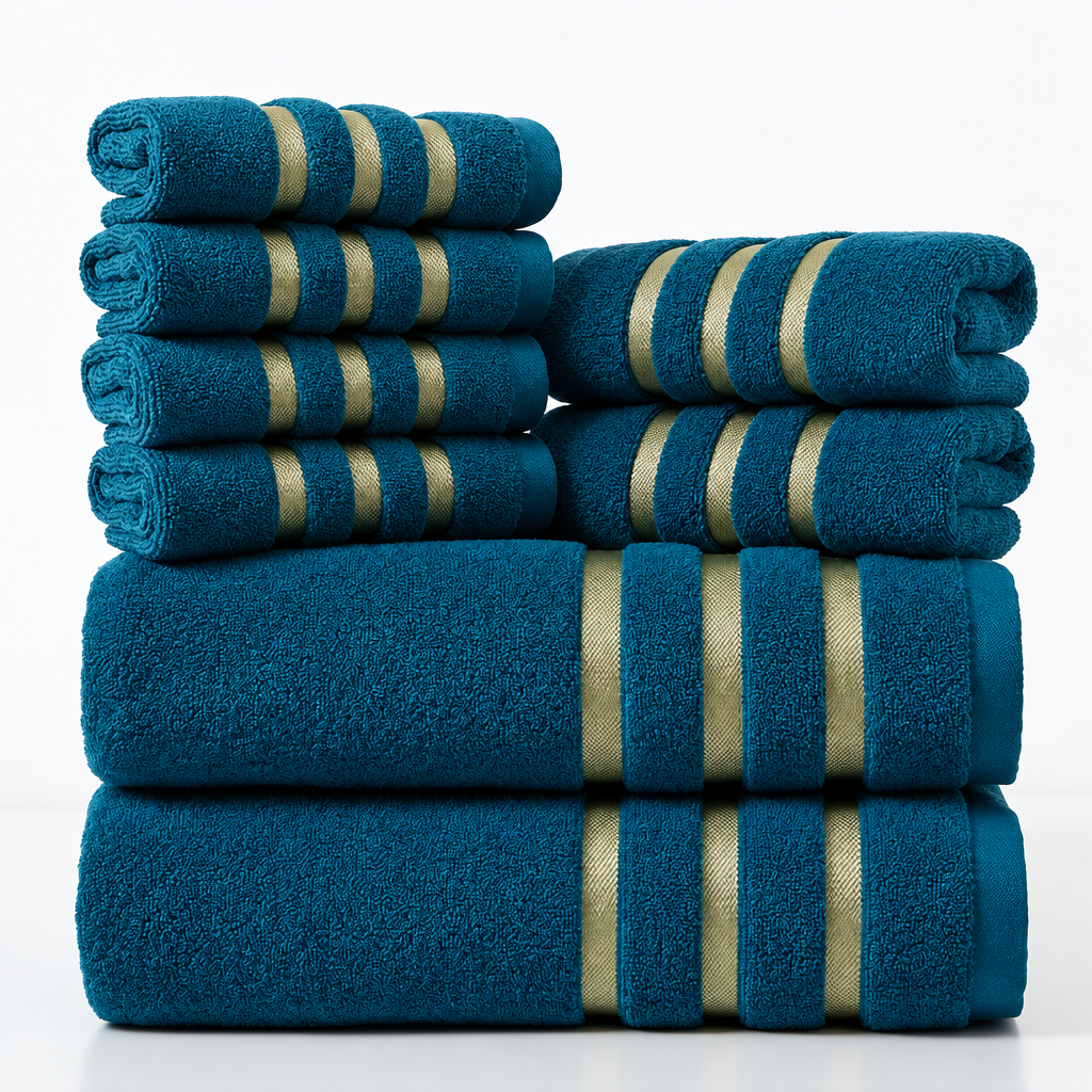 GOLDENWEAVE – Luxury 5-Piece Towel Set with Gold Stripe Design
