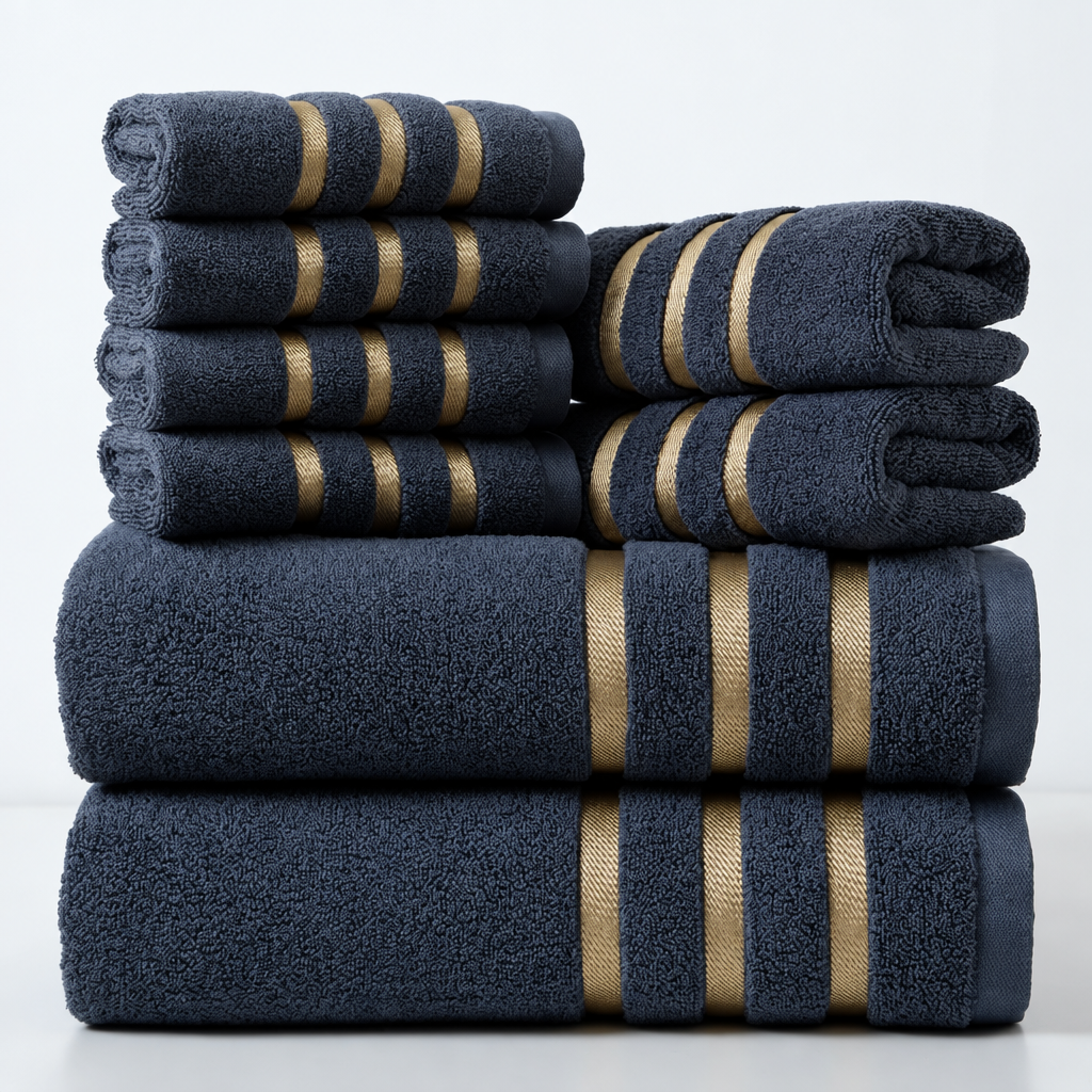 GOLDENWEAVE – Luxury 5-Piece Towel Set with Gold Stripe Design