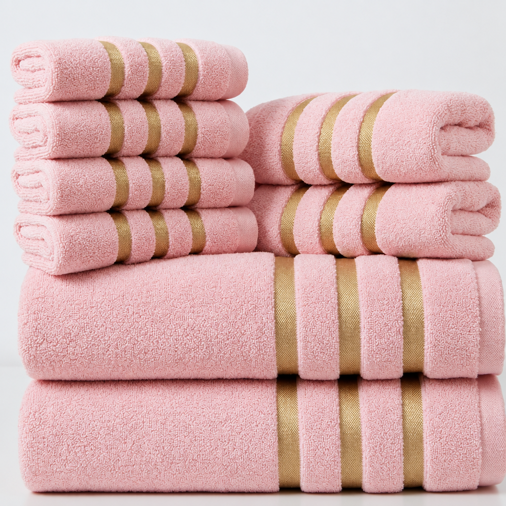 GOLDENWEAVE – Luxury 5-Piece Towel Set with Gold Stripe Design