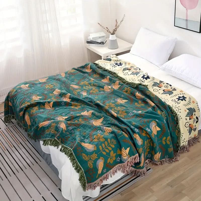 AVIFJELL – Reversible Scandinavian Throw Blanket with Bird Design